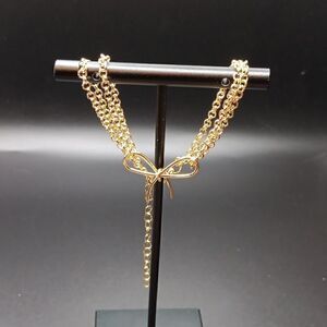 New Double Strand Bow‎ Tie Charm Bracelet Goldtone Women's